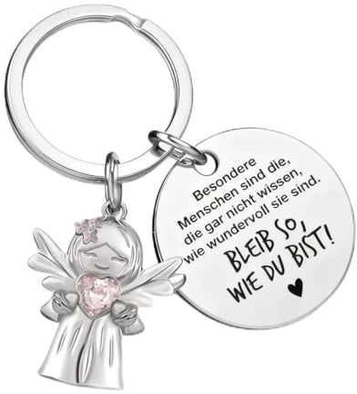 MYPOTO Schutzengel Schlüsselanhänger mit Herz - Geschenk für Liebe | Mit Gravur Bleib so, wie du bist. Ideal für Muttertag, Vatertag, Weihnachten. Für Freundin, Freund & beste Freundin.