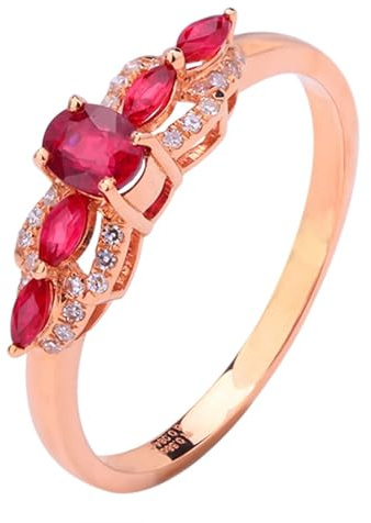 Homxi Damen Verlobungsringe Trauringe 750 Rosegold, Oval mit Erstellter Rubin 0,59 Karat und Moissanit, Hochzeitsringe Damen Rosegold Ring Gr. 54 (17.2)