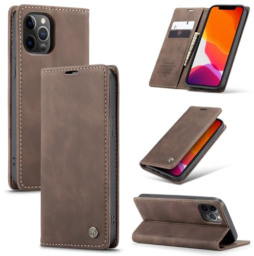 Ottcooed Handyhülle für iPhone 12 Pro Max Hülle, Premium Leder Flip Case, Magnet Klappbar Klapphülle Tasche, Standfunktion Kartenfach Wallet Schutzhülle für iPhone 12 Pro Max, Kaffee