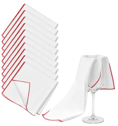 Valyrane 10 Stück Poliertuch Gläser, 30 X 30 cm Mikrofaser Glaspoliertücher, Microfaser Gläser Poliertuch, Poliertücher Gläser Gastronomie, Weiß Weingläser Tücher mit Rotem Rand für Fenster Brillen