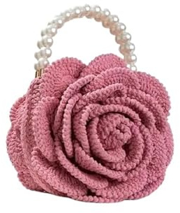 SFOIKVG Borsa uncinetto Borsa a mano con pochette a forma di fiore rosa, borsa a in tessuto jacquard all'uncinetto per le Vacanze Giornaliere