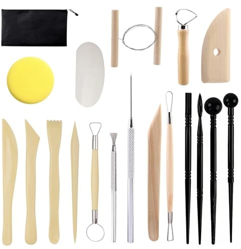 MFUSUL 19 Stück Töpferwerkzeug Set, Ton Werkzeuge für Modellierung, töpferwerkzeug und Keramikarbeiten, Multifunktionales Modellierwerkzeug Set für DIY, Skulpturen, Schnitzarbeiten