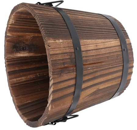Toyvian Rustikaler Holz-blumentopf Großer Runder Pflanzkübel mit Flacher Öffnung und Belüftetem Boden für Garten Büro Balkon Dekoration Braun