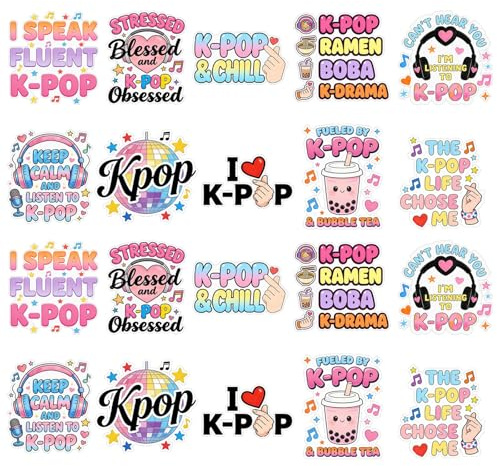 20 K-Pop-Sticker mit 10 einzigartigen Designs, farbenfrohe Laptop-Aufkleber und Wasserflaschen-Skins, süße Sticker für koreanische Musikfans – ideal für Partydekorationen, Gastgeschenke und