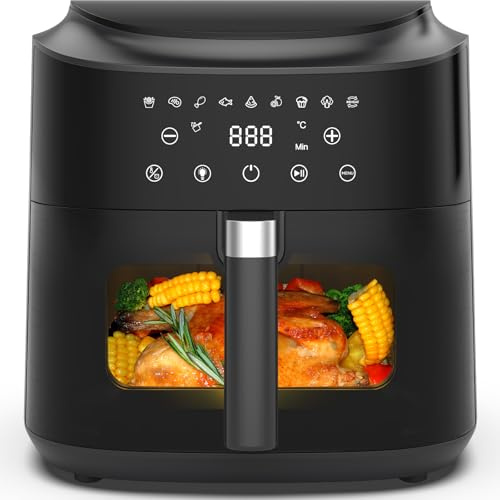 Heißluftfritteuse XXL 9L mit Sichtfenster – 2350W Air Fryer mit Touchscreen, 9 Automatikprogrammen, Metall-Innenraum & Shake-Erinnerung