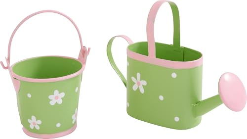 VBS Mini-Gießkanne Set aus Zink, bemalt, 2 Stück, 3x10x7,5 cm