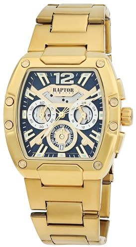 Raptor Damen Armbanduhr Analog in Gold, Gesamtlänge 23.5 cm, Edelstahlarmband – 5 ATM