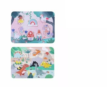 Chad Valley Wooden Fairy And Dino Theme Tray Puzzle Pack Of 2