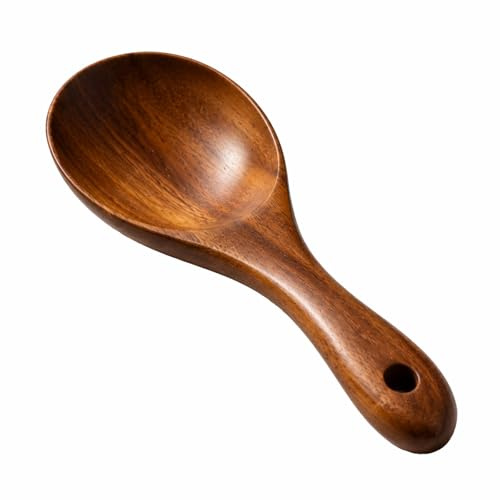 QIHAWN 18.5cm Natural Wood Rice Paddle, Nonstick Serving Spoon for Kitchen | natural wood rice paddle, non-stick & scratch-resistant, multifunctional for rice, mashed potato & daily serving