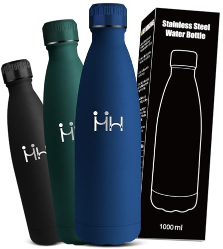 Botella Agua Acero Inoxidable, Garrafa Termica 1l, sin BPA, Cantimplora Acero Inoxidable, A Prueba de Fugas, Botella Aluminio, Aislamiento al Vacío, Botellas para Senderismo, Gimnasia, Yoga