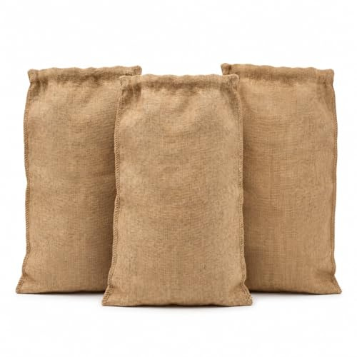 Jutesack 50 x 85 cm aus Naturjute Pack of 3, atmungsaktiv und biologisch abbaubar, 250 g/m², naturfarben, stabil vernäht, waschbar bei 40 °C, für Gemüse, Saatgut, Deko und Pflanzenschutz