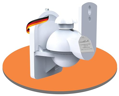 PureMounts Lautsprecherhalterung Wandhalterung neigbar schwenkbar 3,5 kg | 2er Set Universal Lautsprecher-Halterung für Surround-Boxen, Wandmontage, 64mm Wandabstand, Tragkraft 3,5kg , Weiß
