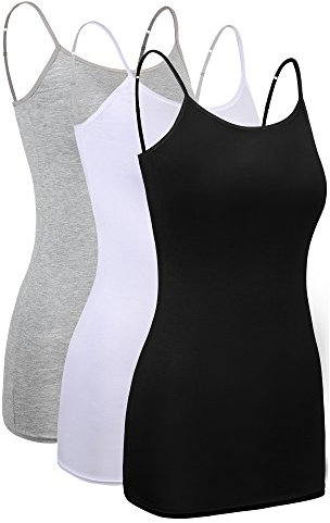 Satinior 3 Stück Unterhemden Damen Spaghettiträger Damen Basic Top Layering Lange Tanks Verstellbarer Spaghetti Strap Cami Camisole Tank Top