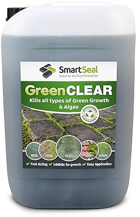 SmartSeal Green Clear Concentrate (25L) - Fast-Acting Mould, Lichen & Algae Remover – Easy to Apply Spray and Leave Patio Cleaner & Outdoor Cleaner for Roofs, Driveways & Paths – Kills Organic Growth
