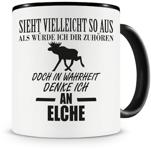 Samunshi® Ich denke an Elche Tiere Tasse Kaffeetasse Teetasse Kaffeepott Kaffeebecher Becher H:95mm/D:82mm schwarz