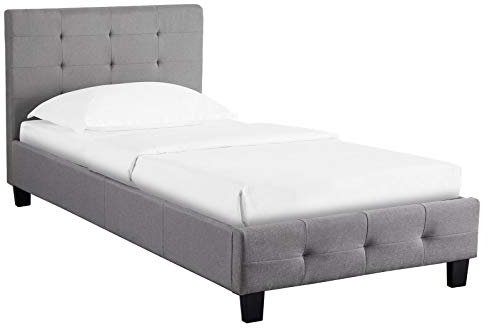 IDIMEX Lit Simple pour Adulte ou Enfant Reve Couchage 90 x 190 cm avec sommier 1 Place / 1 Personne, tête et Pied de lit capitonnés, revêtement en Tissu Gris