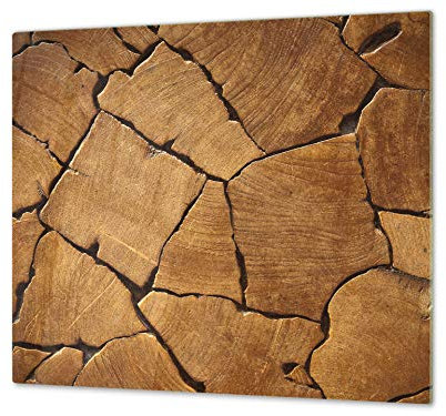 Planche à découper en verre trempé et couvre-cuisinière – Résistant à la chaleur et aux bactéries – UNE PIÈCE (60x52 cm) ou DEUX PIÈCES (30x52 cm chacune); D10A Série Textures: Bois 26