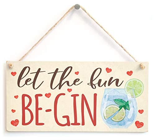 Let The Fun be-Gin - Gin and Tonic Love Hearts Wooden Sign