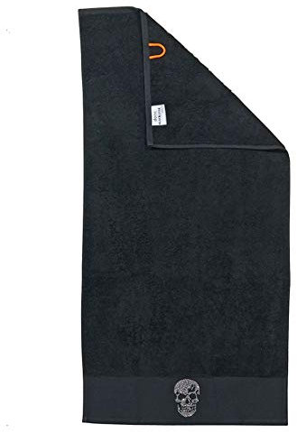 DONE Handtuch Black-Line Stone - 5 Motive mit Strass-Steinen in schwarz oder Silber - Exklusives Frottee 100% Baumwolle, Farbe:Black 4203, Größe:Skull_B05