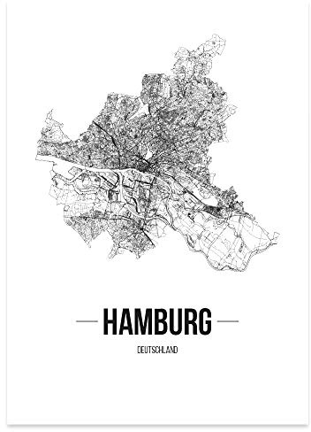 JUNIWORDS Stadtposter, Hamburg, Wähle eine Größe, 40 x 60 cm, Poster, Schrift B, Weiß