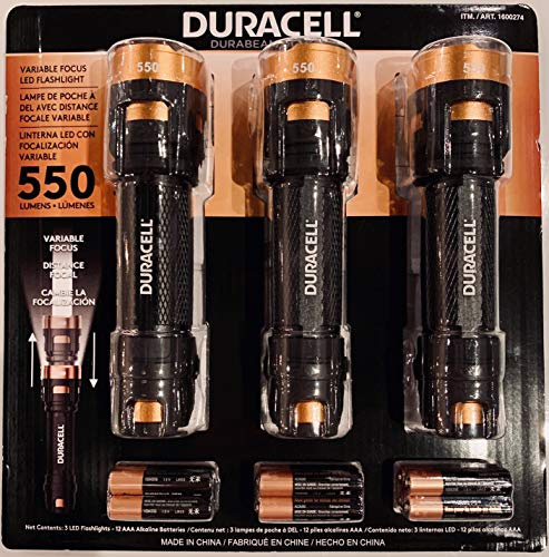 Duracell Durabeam 550 Lumen Brightness LED Torch, Flashlight, 3 Pack with Batteries Included