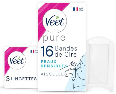 VEET PURE - 16 Bandes de cire froide Aisselles - Peaux Sensibles - Recommandés par les Dermatologues - Epilation Longue Durée