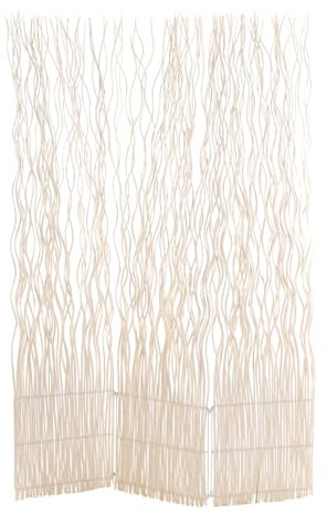 DESIGN DELIGHTS Décoratif PARAVENT Wave 3 | 170x120 cm (HxL), Osier | Cloison de séparation en 3 Parties, écran, cloison de séparation de la Salle des succursales | Couleur: Blanchi