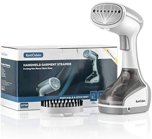 Koticidsin Plancha vertical de 20 segundos con calentamiento rápido, plancha vertical, placa de cerámica, 20 g/min, cepillo de pelusas, plancha de vapor portátil para casa y viaje, blanco/gris