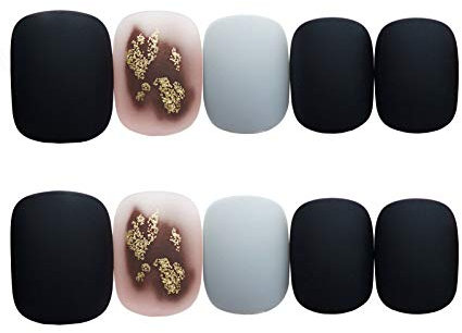 Lot de 24 faux ongles courts noirs mats à coller pour femmes