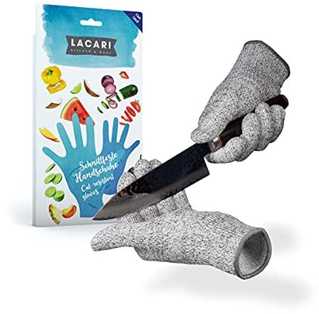 Gant anti coupure | Gants de travail paire | Lacari ORIGINAL Gant cuisine | Gants Anti Coupure haute sécurité | Classe de protection C | Certifié EN-388 | Gant cuisine anti coupure [S/M]