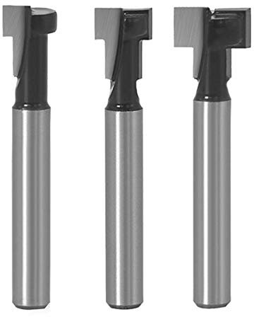 Meichoon 3pcs 1/4 Juego de brocas de enrutador con ranura en T de mango Fresa de ranurado para madera con riel en T Herramienta para trabajar la madera de 5/16 y 3/8 y 1/2