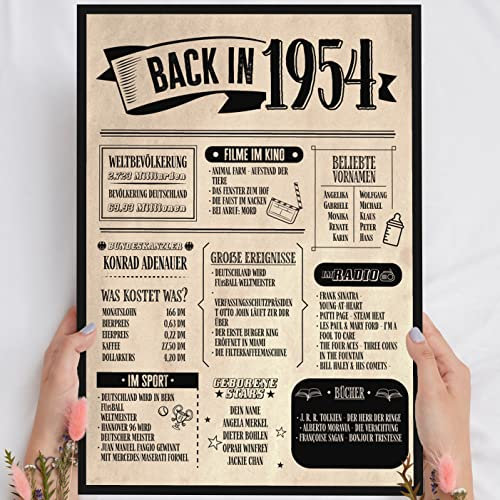 71 Geburtstag Geschenk, Alte Zeitung Holzbild Back in 1954 Vintage personalisierbar zum Hinstellen/Aufhängen opt. beleuchtet, 71 Geburtstag Frau, 71 Geburtstag Mann, 71. Geburtstag, 71 Geburtstag Deko