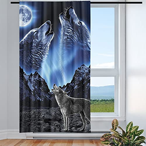 Violetpos Vorhänge Gardinen für Wohnzimmer Schlafzimmer 1 Stück Wolf heulenam Mond 135x225cm W/H