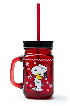 Excelsa, Taza con pajita Peanuts, 0,5 l, vidrio
