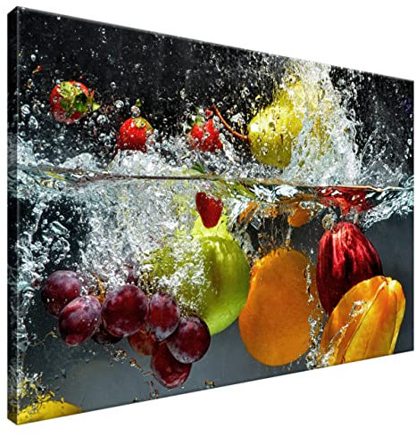 Estika Leinwand bilder - Obst im Wasser - 90x60 cm, 1 teilige kunstdruck - Wandbilder wohnzimmer, schlafzimmer, Moderne wanddeko, Bild auf leinwand - Küche, Restaurant bilder - 1345A_1L