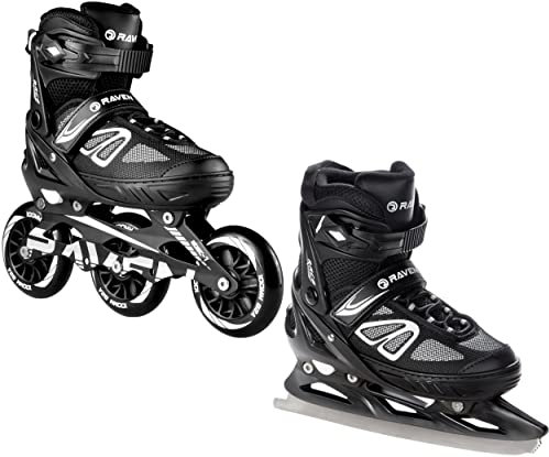 RAVEN Inlineskates Inliner optional als 2in1 Raven Advance Big Wheels verstellbar (Black mit Kufen, 35-39 (23cm-25,5cm))