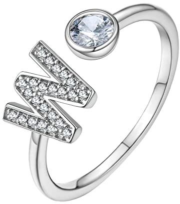 GoldChic Initial W Harry Ring mit Buchstaben A-Z S925 Silber Offener Einstellbarer Initialen Alphabet Ring mit Zirkonia Mode Buchstaben Ring Schmuck in Weißgold Ringgröße 51.8（16.5）- 67.2（21.4）