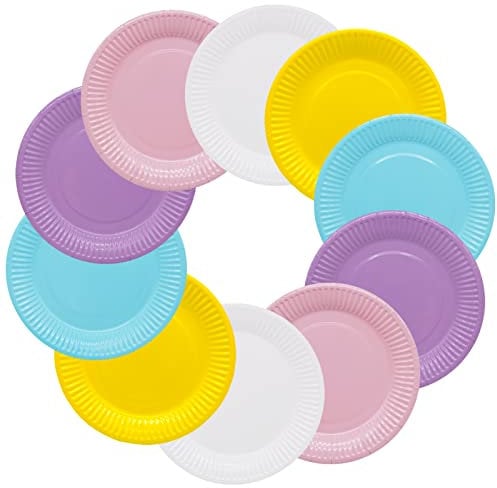 BLLREMIPSUR 50 Piezas Platos Desechables, 7 Pulgadas Platos de Papel Redonda, Platos de Papel Colores para Cumpleaños, Bodas, Bautizos Fiestas, Banquetes