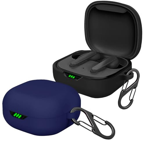 easyBee Funda 2-Pack Compatible con JBL Live Pro+ TWS et JBL Live Pro 2 TWS, Carcasa Protector de Silicona Líquida, Estuche Auriculares Ultrafina Antigolpes con 2 Mosquetón - Negro y Azul