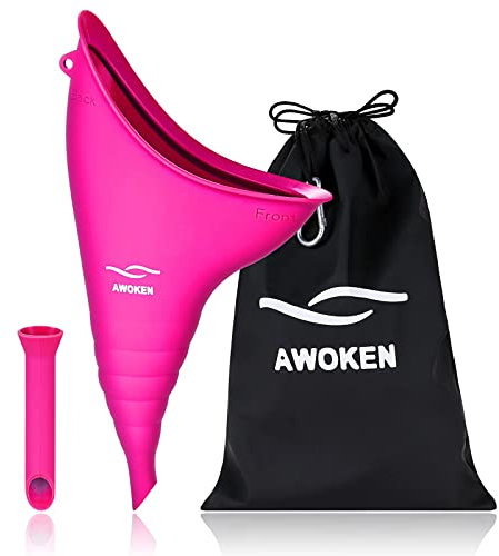 AWOKEN Weibliches Uriniergerät, wiederverwendbares Silikon, weibliches Urinal für Frauen, Pinkel-Trichter für Frauen, weibliches Urinal mit Kordelzugbeuteln für Reisen und Outdoor-Camping, Rosenrot