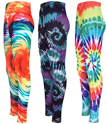 A2Z 4 Kids Girls 3 Pack 3D Tie Dye Leggings Ages 2-13 Years | Stretch Summer Dance Fashion Pants Comfortable Everyday Bottoms