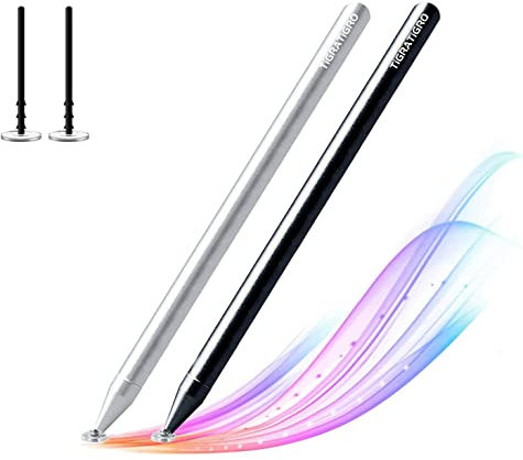 tigratigro [2 Pezzi] Pennini per Touch Screen, Punta del Disco ad Alta sensibilità della Penna capacitiva, Compatibile con Apple/iPad PRO/Mini/Air/Android e Altri Touch Screen(Argento + Nero)