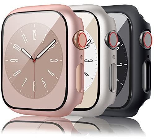 Amzpas 【3 Pezzi】 Cover per Apple Watch 38mm Series 3 2 1 con Pellicola Protettiva, Vetro Temperato Rigida Custodia per Apple Watch Series 3 2 38mm