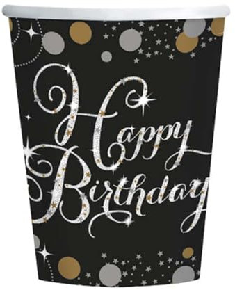amscan 9900550-66 - Gold Sparkling Celebration Happy Birthday Party Paper Cups - 8 Pack