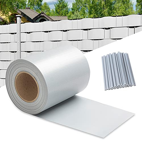 Yakimz Sichtschutzstreifen für doppelstabmatten, 70m x 19cm PVC sichtschutz, inkl.60 clips, Zaunfolie Windschutz blickdicht Windschutz, 450g/m², für gartenzaun Balkon doppelstabmattenzaun, Grau