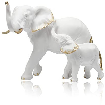Suerhatcon Elefanten Statuen Home Decor, Mutter Elefant und Baby Elefant Harz Skulptur bringen Glück, Moderne Heimdekoration & Geschenk