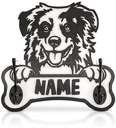 Munera Design - Australian Shepherd - Schlüsselbrett, Hakenleiste, Schlüsselhaken, Hundeleinen-Halter - Personalisiert Hundename - 23cm Breite