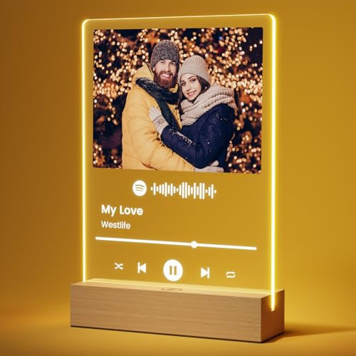 Giftove Idee Cadeau Plaque Spotify Personnalisé Couple Amie - Lampe Cadre Photo en Verre - Cadeau de Saint Valentin pour Femme Homme Copine Copain Original - Cadeaux pour ST Valentin Anniversaire