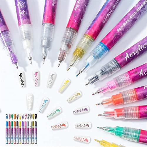 Colors Ultra Thin Curve Manicure Marker, Gel Nail Art Fine Point Pens for Painting Nails, Nail Art 3D Painted Pen, Quick Dry Easy to Color, Stippling Pen and Line Drawing Pen (12)