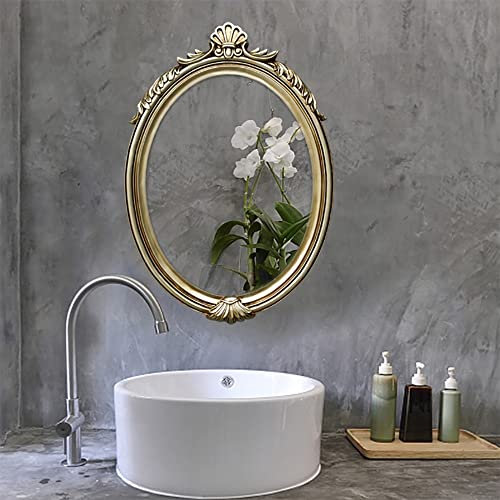 JKIOOW Barock Badezimmer Wandspiegel, Oval Antik Badezimmerspiegel, Gold Dekorativer Kosmetikspiegel, Spiegel for Flur/Bad/Eingangsbereich (Color : Gold, Size : 65 * 41CM)
